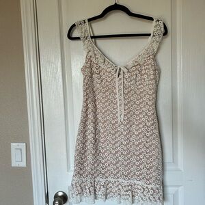 City Studio Tan and Cream Ruffled Tie Front Mini Dress